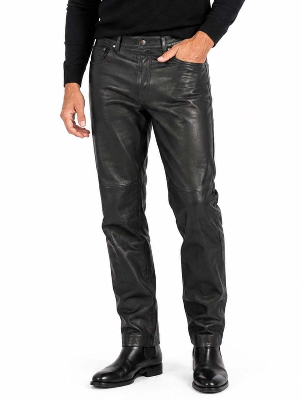 MacDouglas Black Leather Pants 100% Genuine Leather Straight Leg 90s Moto Biker